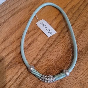 NEW Pastel Teal Necklace with Rhinestones & Magnet Closure